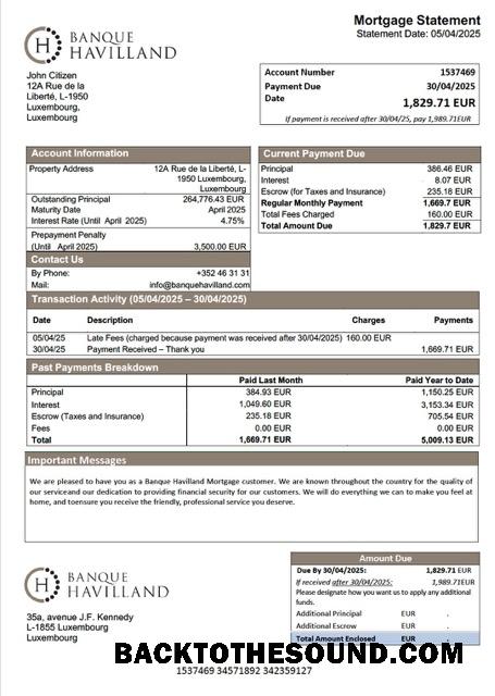 İndir Lüksemburg Banque Havilland İpotek Hesap Özeti Word and PDF Örnek örnek