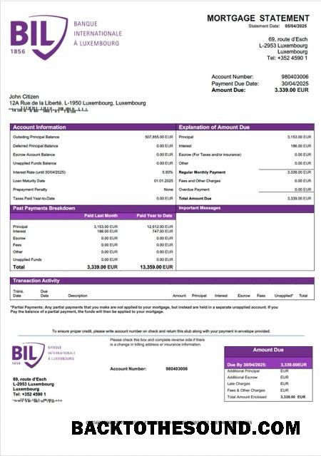 İndir Lüksemburg Banque Internationale à Lüksemburg İpotek Hesap Özeti Word and PDF Örnek ön izleme