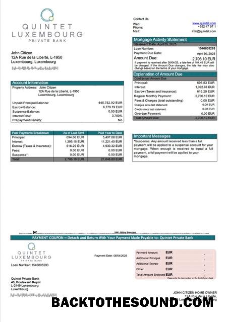 İndir Lüksemburg Quintet Private Banka İpotek Hesap Özeti Word and PDF Örnek taslak