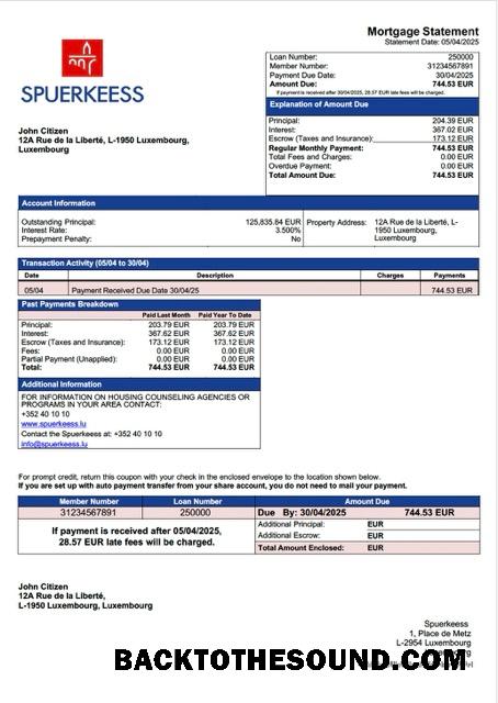 İndir Lüksemburg Spuerkeess Banka İpotek Hesap Özeti Word and PDF Örnek ön izleme