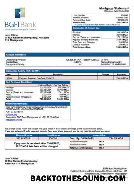 İndir Madagaskar BGFI Banka Madagaskar İpotek Hesap Özeti Word and PDF Örnek örnek