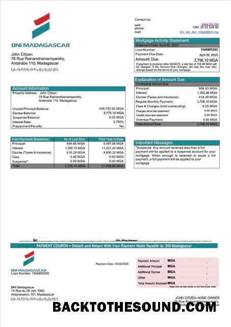 İndir Madagaskar BNI Madagaskar İpotek Hesap Özeti Word and PDF Örnek şablon