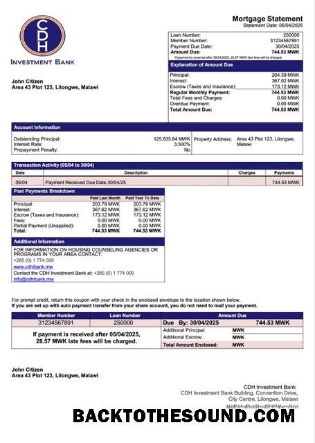 İndir Malavi CDH Yatırım Banka İpotek Hesap Özeti Word and PDF Örnek tasarım