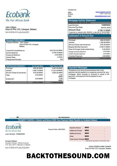 İndir Malavi Ecobank Malavi İpotek Hesap Özeti Word and PDF Örnek taslak