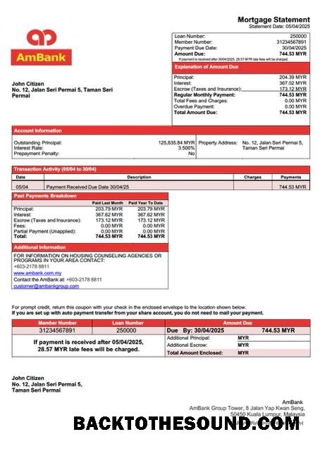 İndir Malezya AmBank İpotek Hesap Özeti Word and PDF Örnek şablon