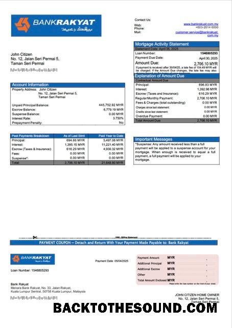 İndir Malezya Banka Rakyat İpotek Hesap Özeti Word and PDF Örnek tasarım