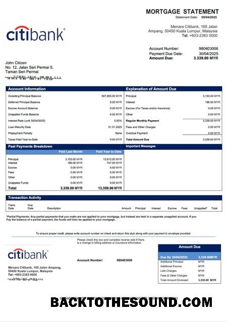 İndir Malezya Citibank Malezya İpotek Hesap Özeti Word and PDF Örnek ön izleme