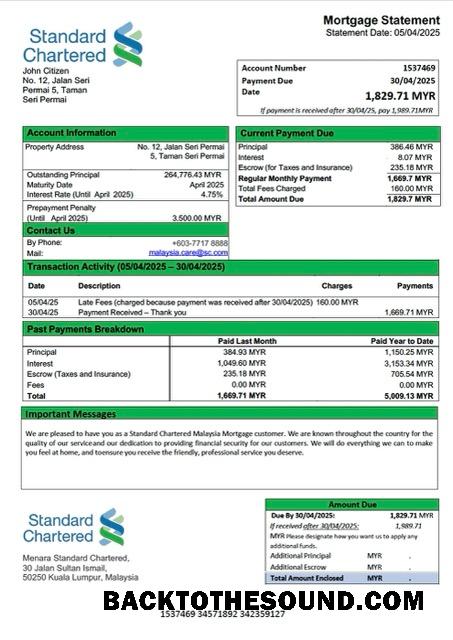 İndir Malezya standart Chartered Malezya İpotek Hesap Özeti Word and PDF Örnek tasarım