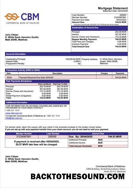 İndir Maldivler ticari Banka of Maldivler İpotek Hesap Özeti Word and PDF Örnek tasarım
