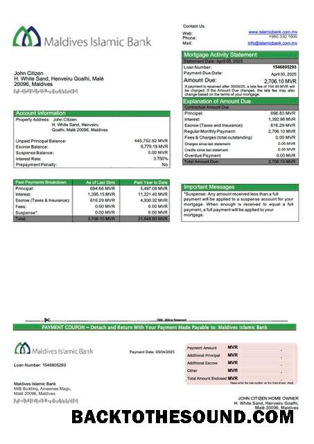 İndir Maldivler Islamic Banka İpotek Hesap Özeti Word and PDF Örnek örnek