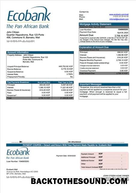İndir Mali Ecobank Mali İpotek Hesap Özeti Word and PDF Örnek şablon