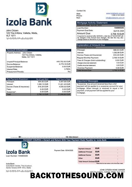 İndir Malta Izola Banka İpotek Hesap Özeti Word and PDF Örnek örnek