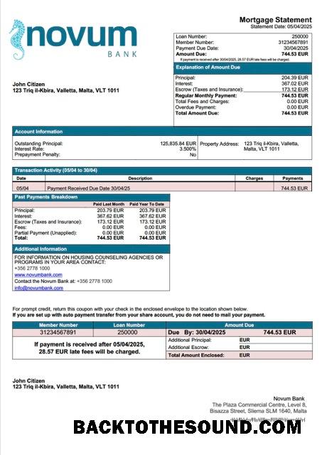 İndir Malta Novum Banka İpotek Hesap Özeti Word and PDF Örnek ön izleme
