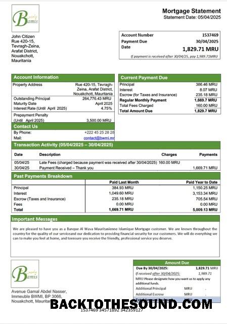 İndir Moritanya Banque Al Wava Mauritanienne Islamique İpotek Hesap Özeti Word and PDF Örnek ön izleme