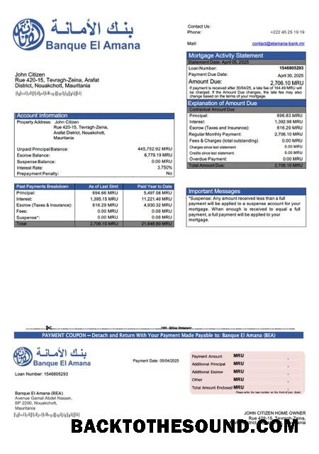 İndir Moritanya Banque El Amana (BEA) İpotek Hesap Özeti Word and PDF Örnek örnek