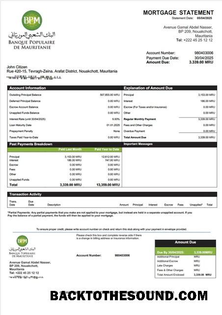 İndir Moritanya Banque Populaire de Mauritanie (BPM) İpotek Hesap Özeti Word and PDF Örnek taslak