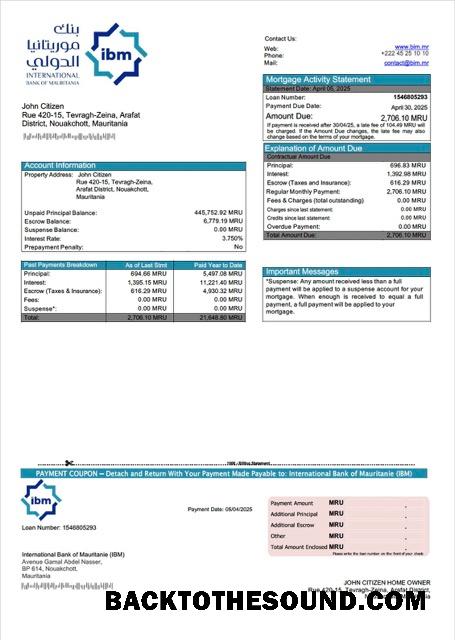 İndir Moritanya uluslararası Banka of Mauritanie (IBM) İpotek Hesap Özeti Word and PDF Örnek örnek