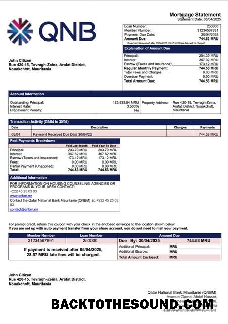 İndir Moritanya Katar ulusal Banka Mauritanie (QNBM) İpotek Hesap Özeti Word and PDF Örnek örnek