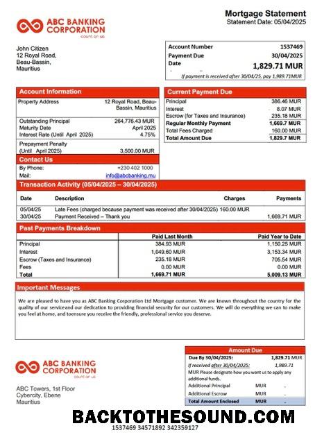 İndir Mauritius ABC Banking Corporation Ltd İpotek Hesap Özeti Word and PDF Örnek tasarım