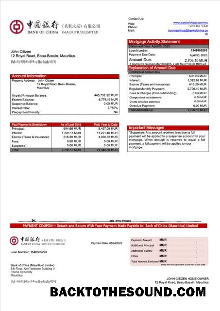 İndir Mauritius Banka of Çin (Mauritius) Limited İpotek Hesap Özeti Word and PDF Örnek örnek