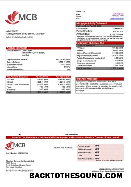 İndir Mauritius ticari Banka Limited İpotek Hesap Özeti Word and PDF Örnek taslak