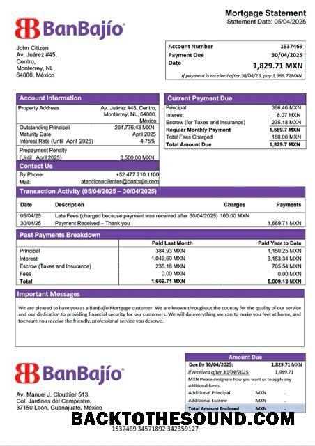 İndir Meksika BanBajío İpotek Hesap Özeti Word and PDF Örnek şablon