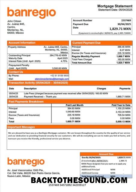 İndir Meksika BanRegio İpotek Hesap Özeti Word and PDF Örnek tasarım
