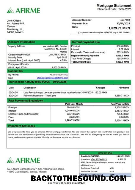 İndir Meksika Banca Afirme İpotek Hesap Özeti Word and PDF Örnek ön izleme