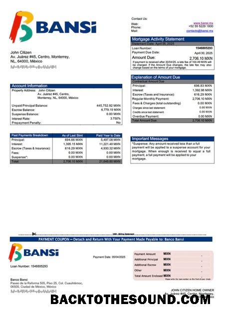 İndir Meksika Banco Bansi İpotek Hesap Özeti Word and PDF Örnek tasarım