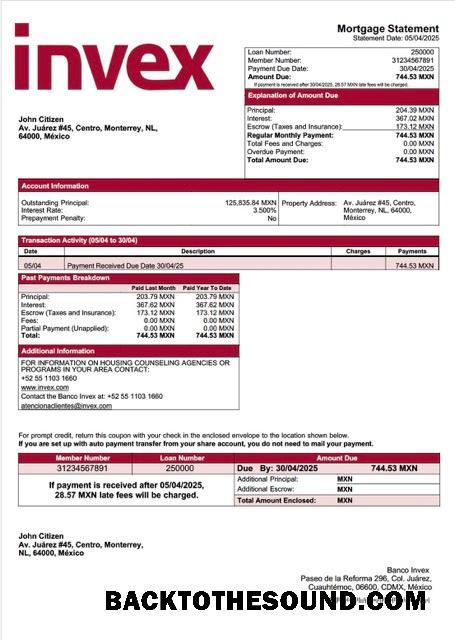 İndir Meksika Banco Invex İpotek Hesap Özeti Word and PDF Örnek tasarım
