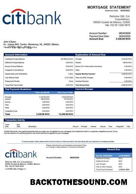 İndir Meksika Citibank Meksika İpotek Hesap Özeti Word and PDF Örnek taslak