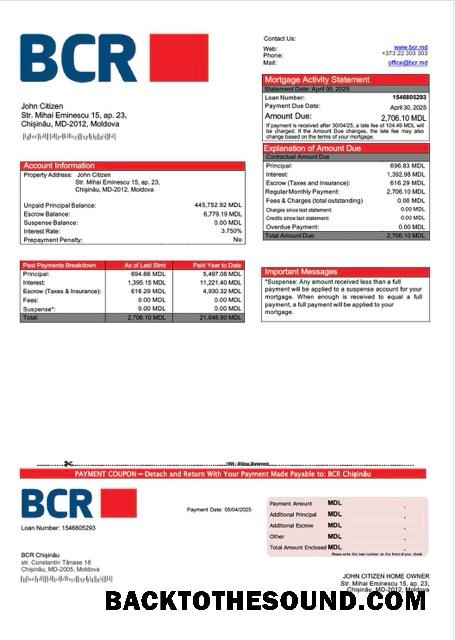 İndir Moldova BCR Chișinău İpotek Hesap Özeti Word and PDF Örnek şablon
