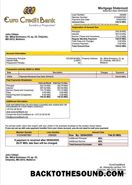İndir Moldova EuroCreditBank İpotek Hesap Özeti Word and PDF Örnek şablon