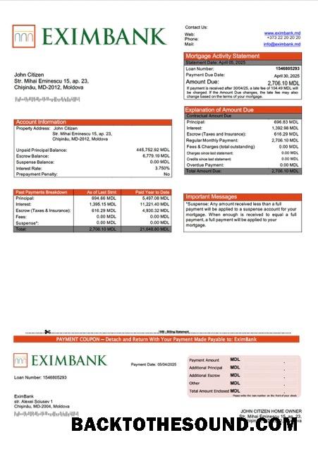 İndir Moldova EximBank İpotek Hesap Özeti Word and PDF Örnek örnek