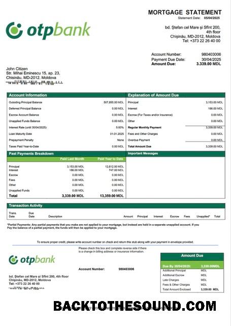 İndir Moldova OTP Banka İpotek Hesap Özeti Word and PDF Örnek ön izleme