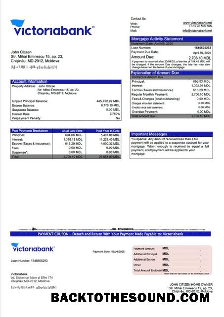 İndir Moldova Victoriabank İpotek Hesap Özeti Word and PDF Örnek tasarım