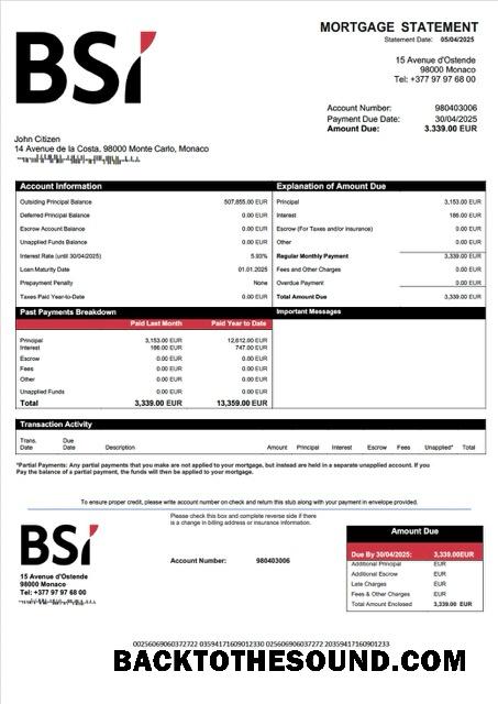 İndir Monako BSI Monako İpotek Hesap Özeti Word and PDF Örnek şablon