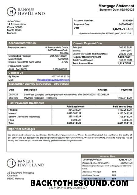 İndir Monako Banque Havilland İpotek Hesap Özeti Word and PDF Örnek ön izleme