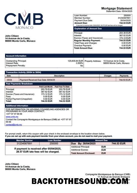 İndir Monako Compagnie Monégasque de Banque (CMB) İpotek Hesap Özeti Word and PDF Örnek ön izleme