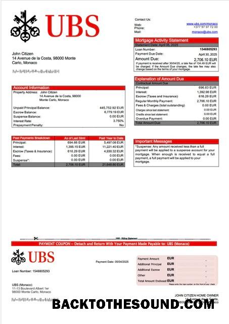 İndir Monako UBS (Monako) İpotek Hesap Özeti Word and PDF Örnek örnek