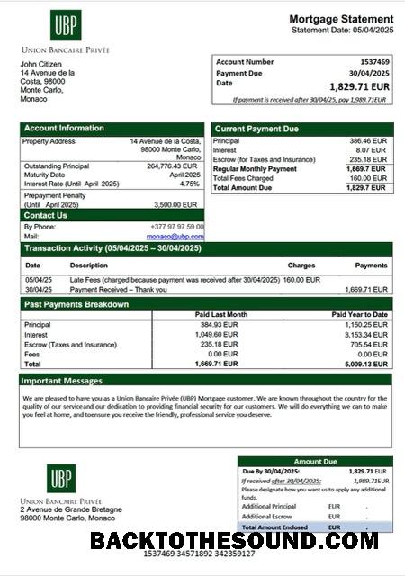 İndir Monako birlik Bancaire Privée (UBP) İpotek Hesap Özeti Word and PDF Örnek ön izleme