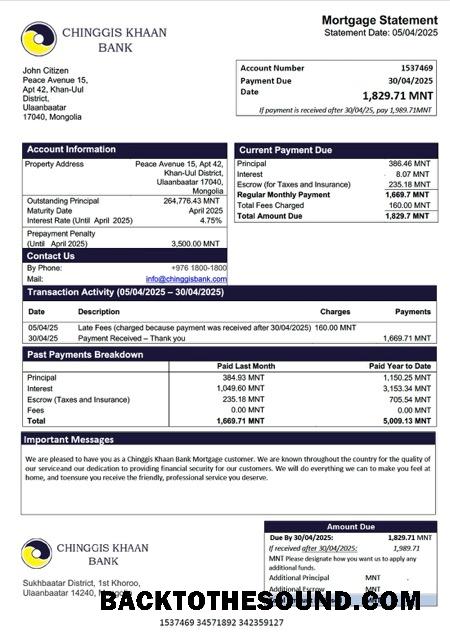 İndir Moğolistan Chinggis Khaan Banka İpotek Hesap Özeti Word and PDF Örnek taslak