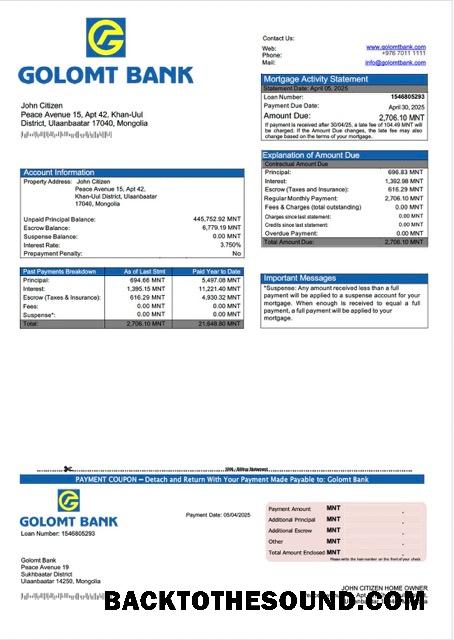 İndir Moğolistan Golomt Banka İpotek Hesap Özeti Word and PDF Örnek ön izleme