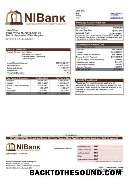 İndir Moğolistan ulusal Yatırım Banka of Moğolistan İpotek Hesap Özeti Word and PDF Örnek taslak