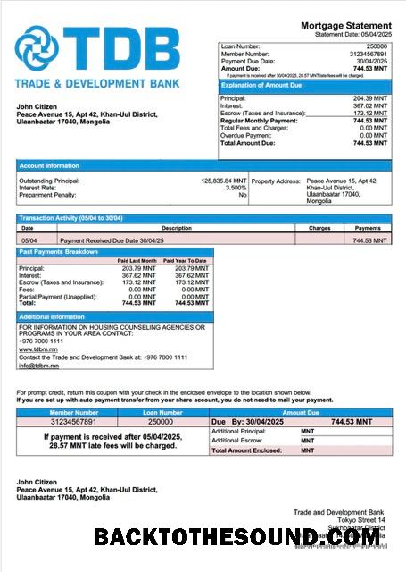 İndir Moğolistan Trade and geliştirme Banka İpotek Hesap Özeti Word and PDF Örnek taslak