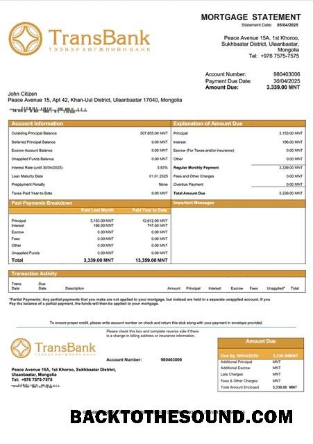 İndir Moğolistan Trans Banka İpotek Hesap Özeti Word and PDF Örnek şablon