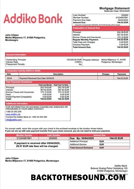 İndir Karadağ Addiko Banka İpotek Hesap Özeti Word and PDF Örnek örnek