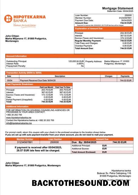 İndir Karadağ Hipotekarna banka İpotek Hesap Özeti Word and PDF Örnek örnek