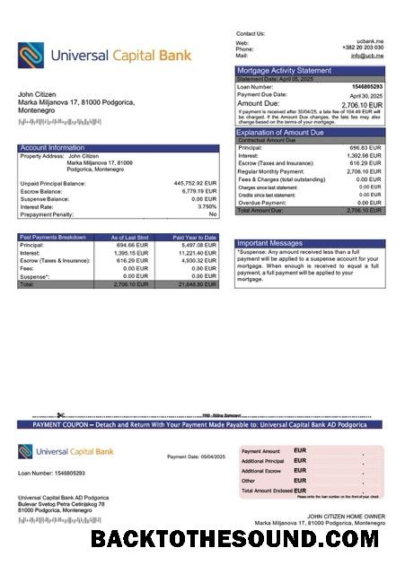 İndir Karadağ Universal Capital Banka AD Podgorica İpotek Hesap Özeti Word and PDF Örnek şablon