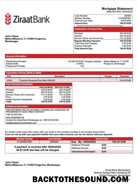 İndir Karadağ Ziraat Banka Karadağ İpotek Hesap Özeti Word and PDF Örnek ön izleme